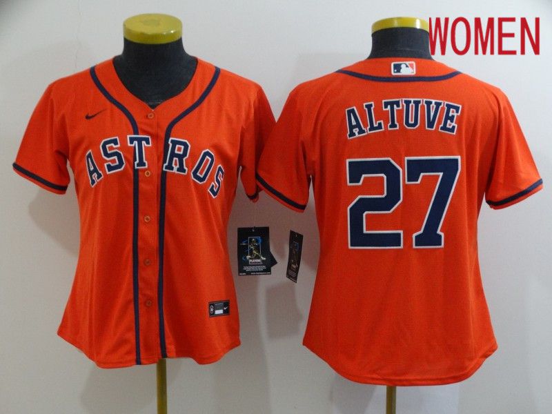 Women Houston Astros 27 Altuve Orange Nike Game MLB Jerseys